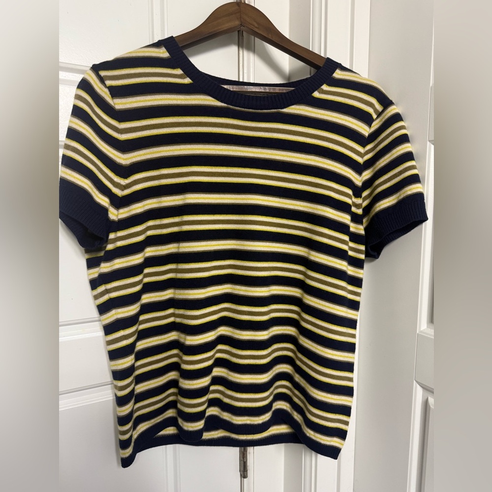 J. Crew Navy and Yellow Striped Sweater